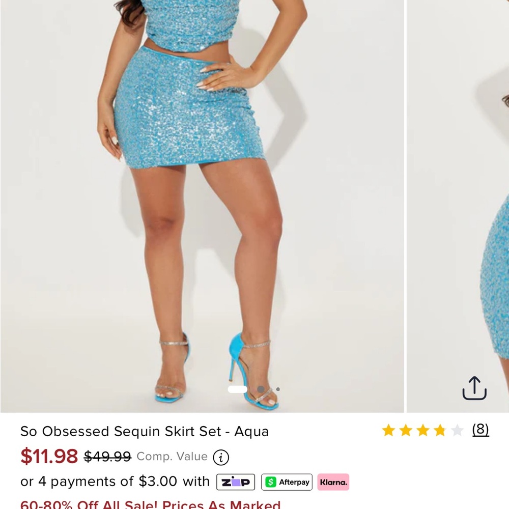 Fashion nova NWT light blue sequined skirt and top set - Picture 4 of 9